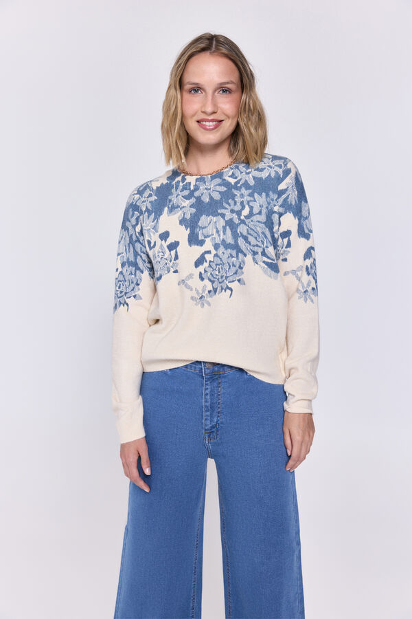 Milano Jersey con estampado floral en cuello Azul
