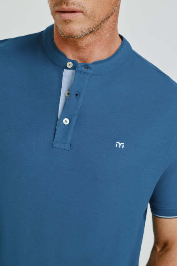 Milano Polo de manga curta com gola mao Azul