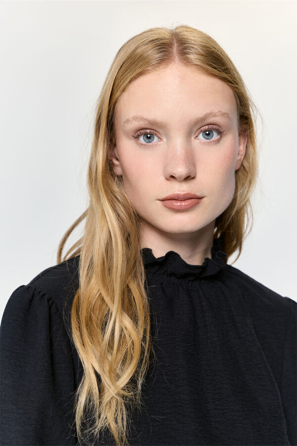 Milano Camisa fluida con cuello y puños elásticos Negro