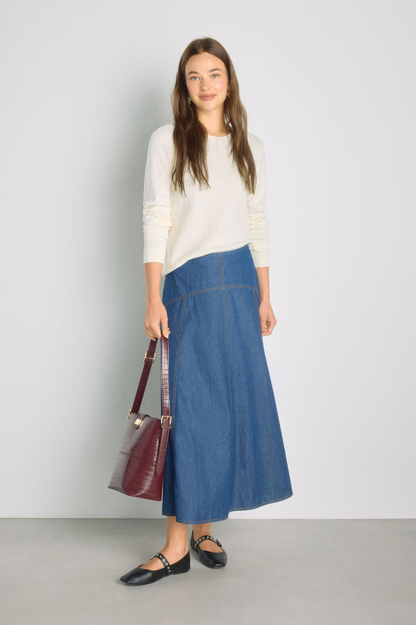 Milano Camisola de gola redonda com estrutura Bege