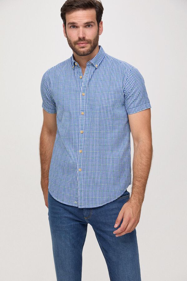 Fifty Outlet Camisa Lino Cuadros Azul