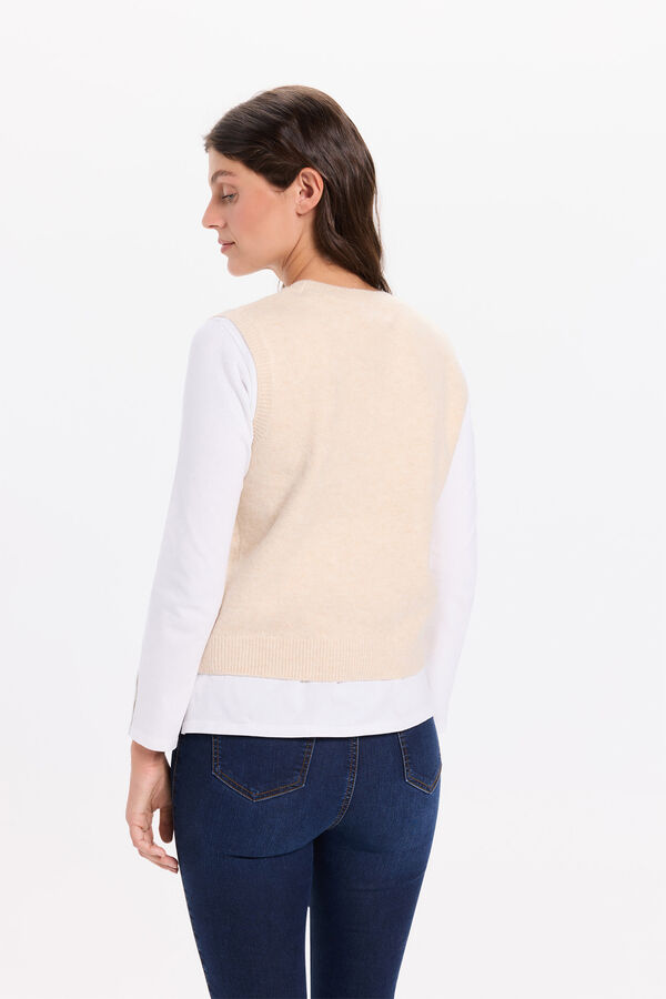 Milano Malha de colete com gola caixa Bege