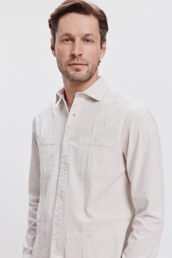 Milano Guayabera Bolsillos Ligera Beige