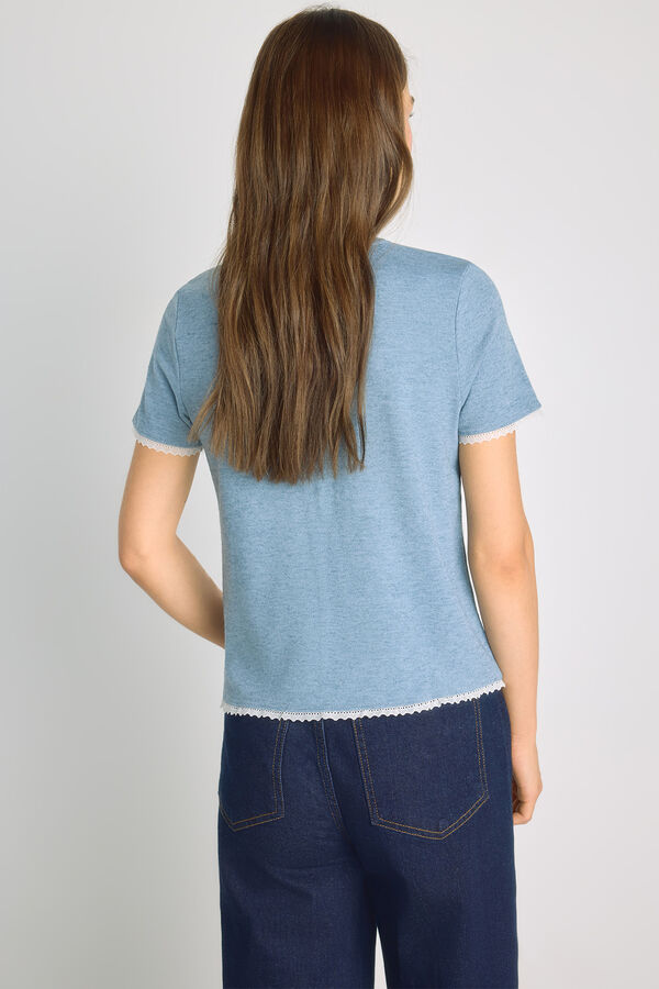 Milano T-shirt de manga curta com renda Azul indigo