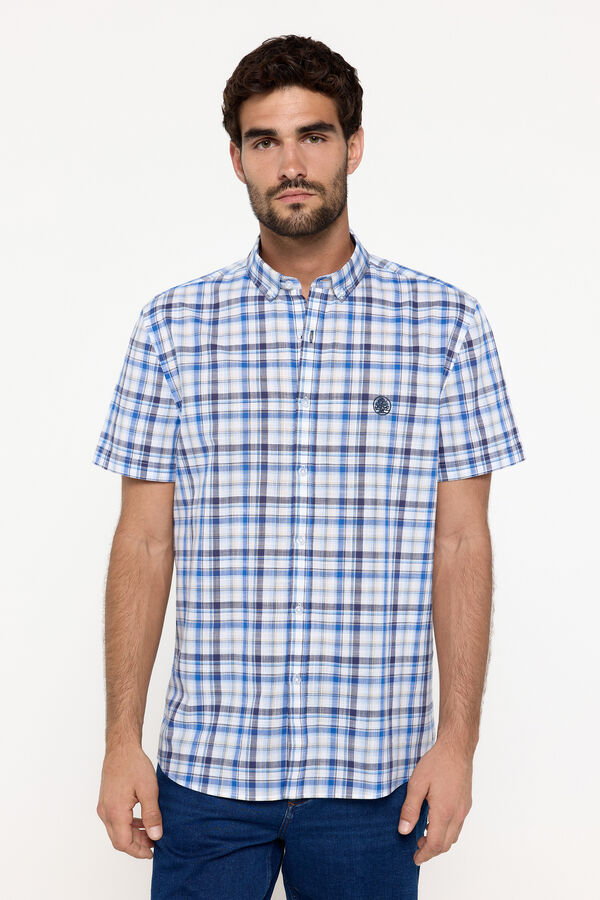 Fifty Outlet Camisa Slub xadrez Estampado azul