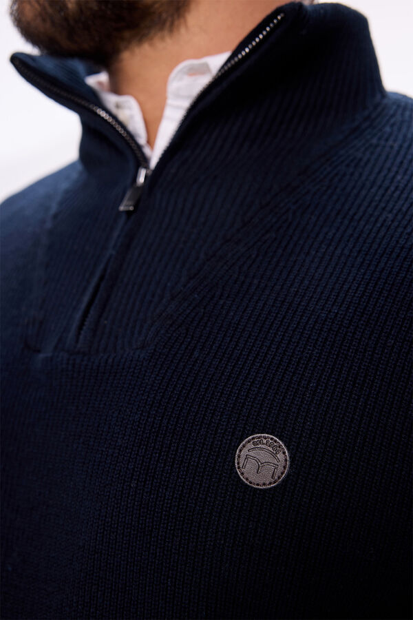 Milano Camisola de algod&atilde;o com meia fecho-&eacute;clair Marinho