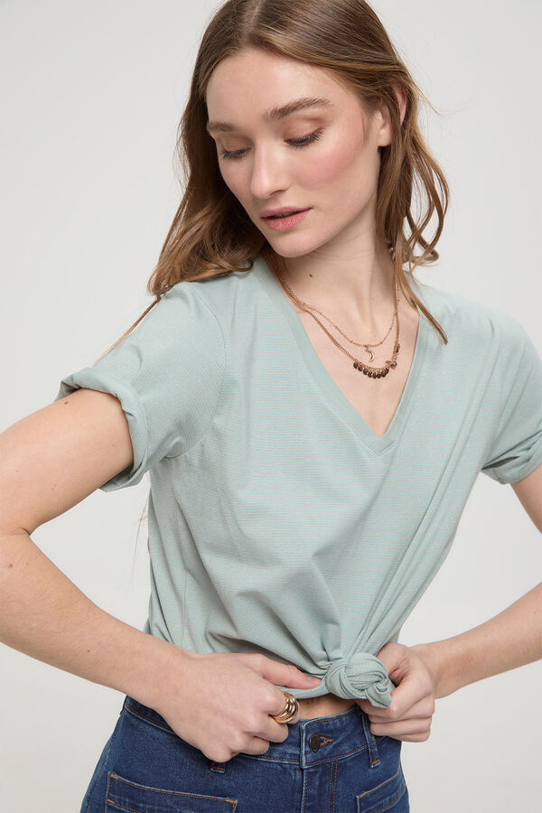 Milano T-shirt &agrave;s riscas com fio de l&uacute;rex Verde