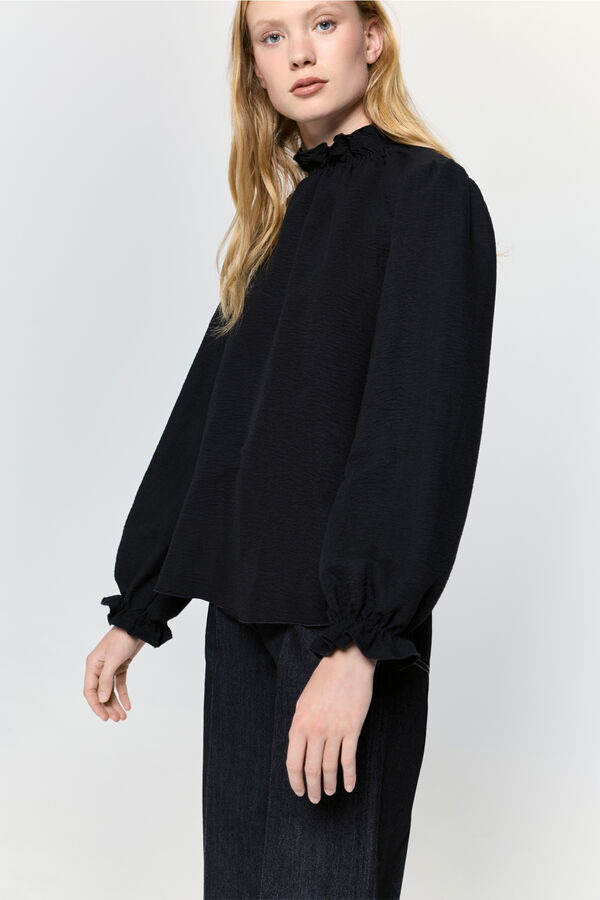 Milano Camisa fluida con cuello y puños elásticos Negro