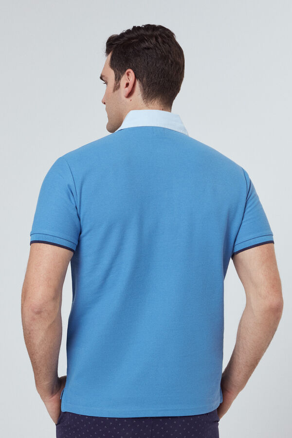 Pedro del Hierro Polo pique manga corta con cuello camisero y logo PDH Azul