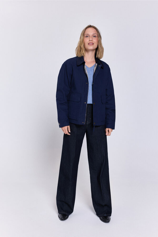 Milano Sobretudo estilo barbour com gola de veludo cotelê Marinho