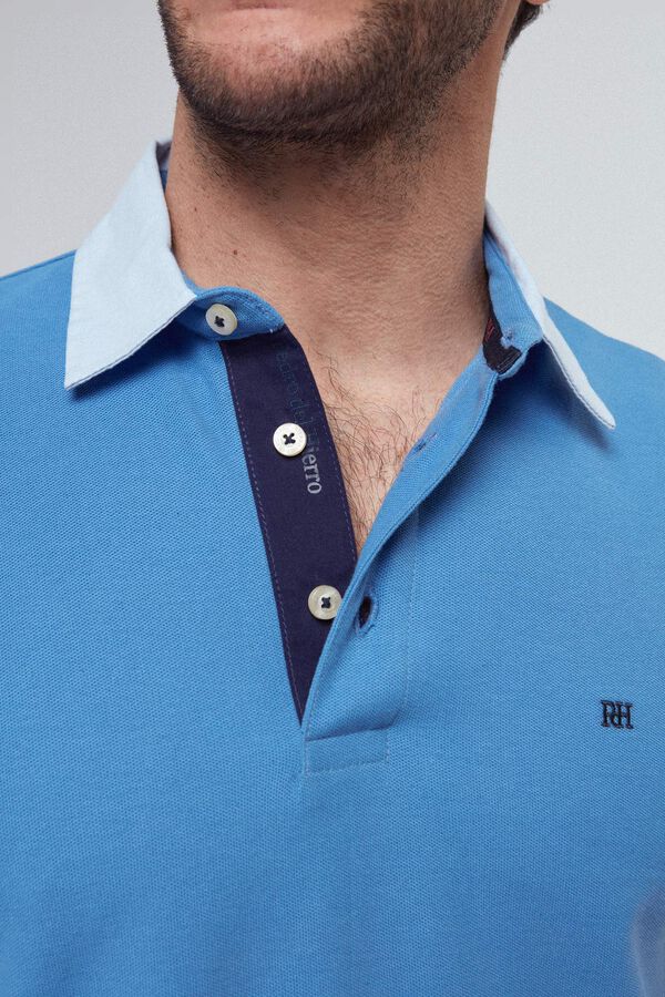 Pedro del Hierro Polo pique manga corta con cuello camisero y logo PDH Azul