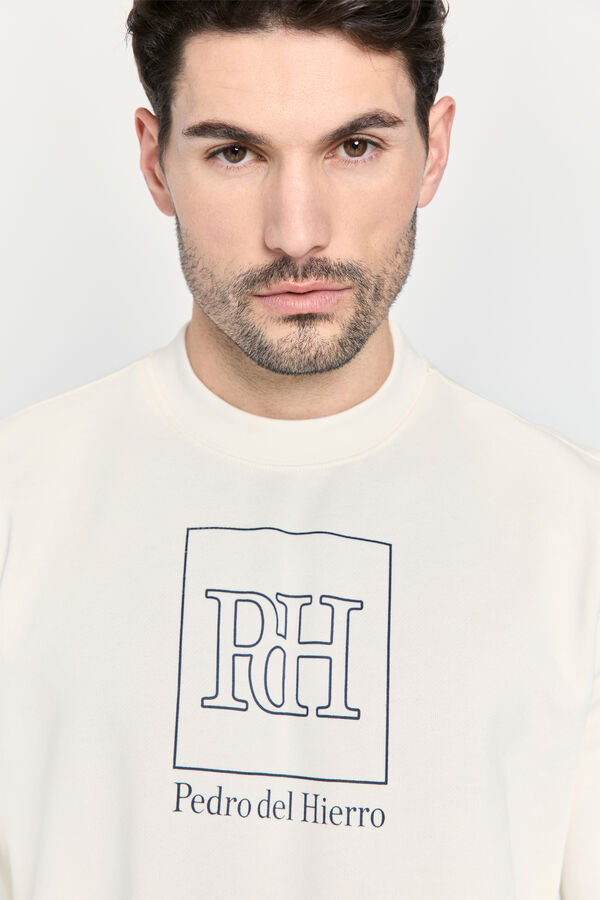 Pedro del Hierro Sudadera cuello redondo con logo Beige