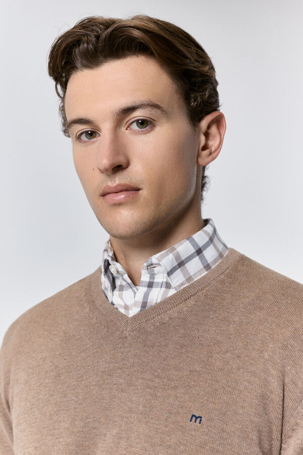 Milano Camisola básico com gola em V Camel