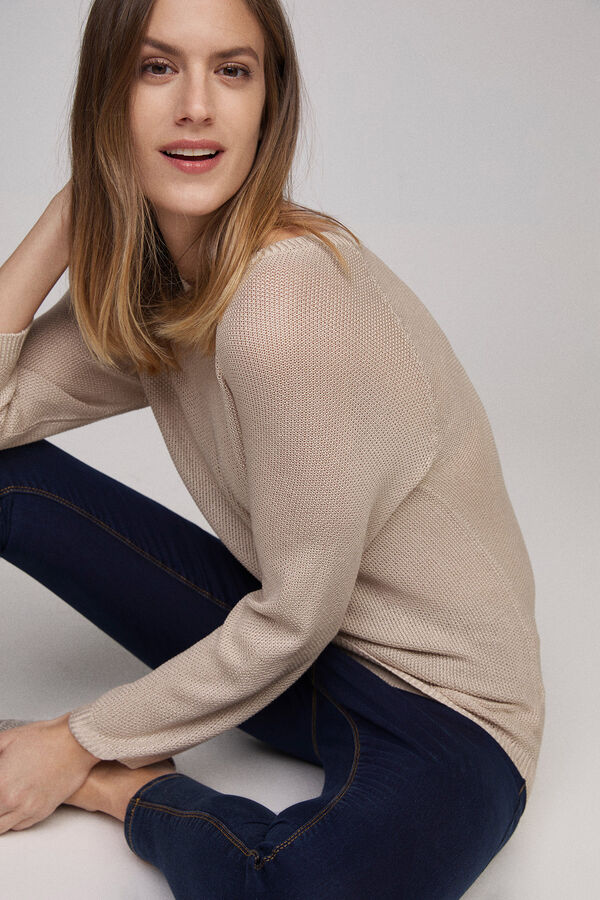 Milano Camisola grosso com gola em bico e lurex Marfim
