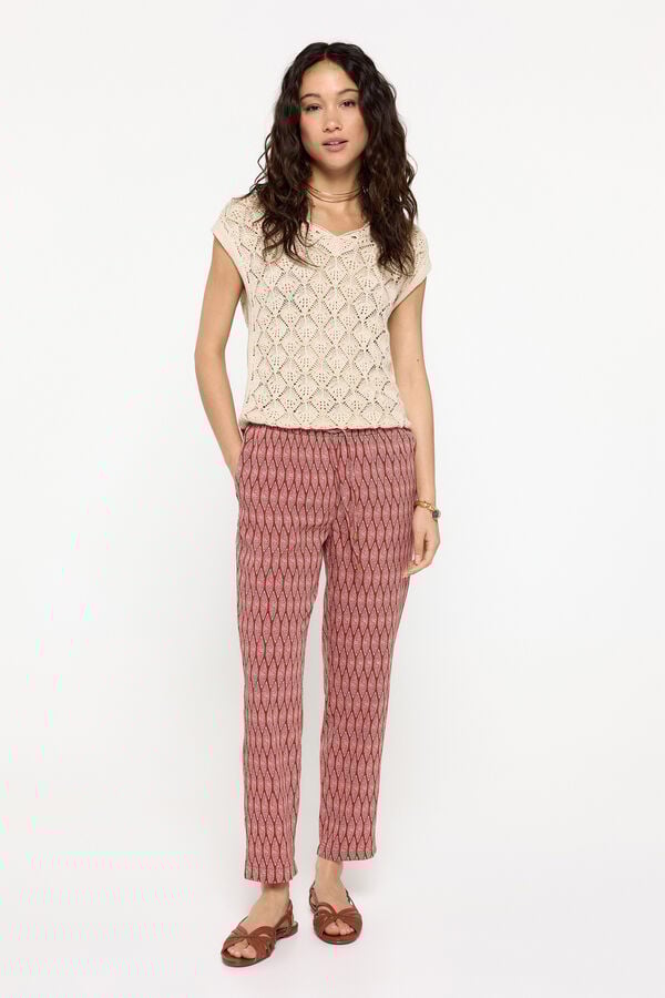 Milano Pantalon flu&iacute;do impresso cinturilla elastica vermelho