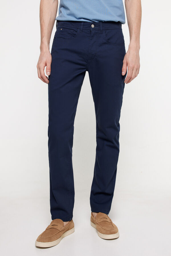 Milano Cal&ccedil;as liso de algod&atilde;o com 5 bolsos Marinho