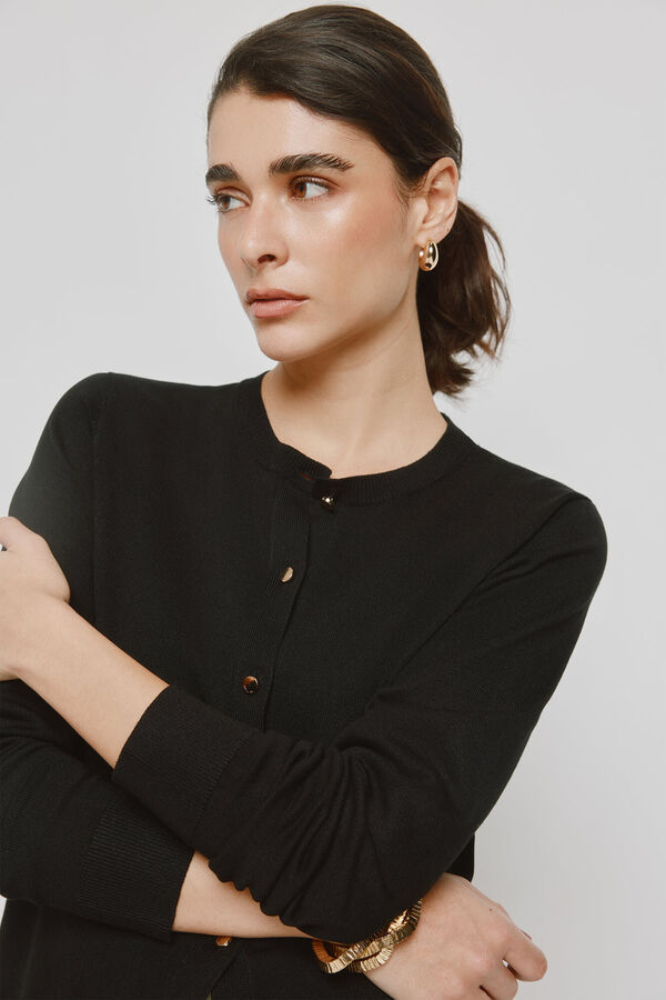 Milano Cardigan fino bot&otilde;es dourados Preto