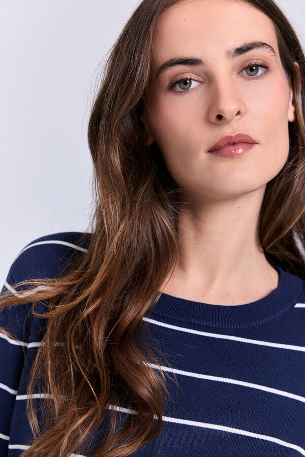 Milano Camisola riscas gola redonda Estampado azul