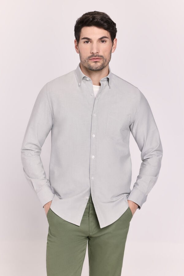 Milano Camisa lisa manga comprida C&aacute;qui