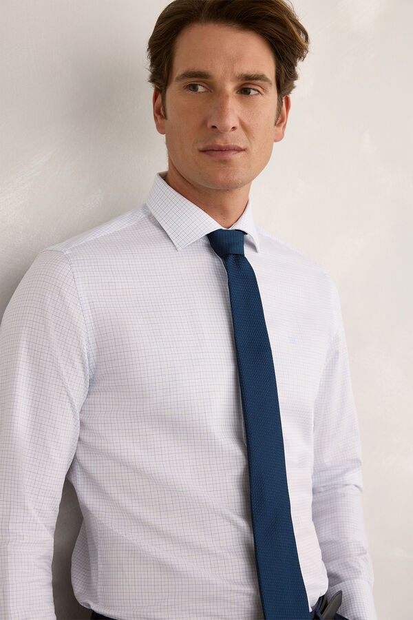 Pedro del Hierro Camisa Vestir Popelin Cuadros Azul Oscuro