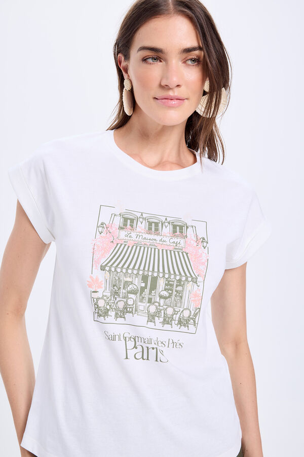 Milano Camiseta de algodão com mangas dobradas e estampado frontal Marfim