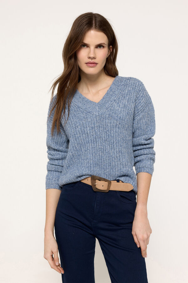 Milano Jersey grueso cuello pico con lurex Azul Oscuro