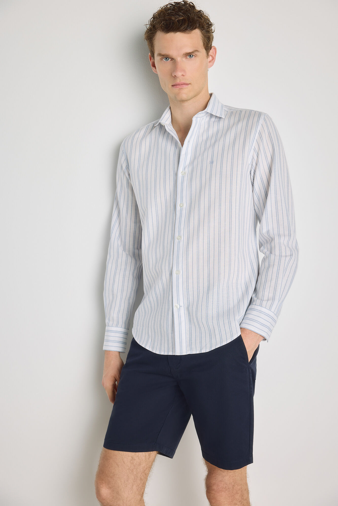 Pedro del Hierro Camisa de riscas de manga comprida
