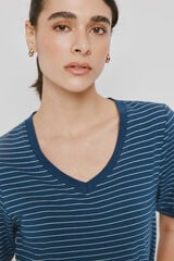 Milano T-shirt de manga curta &agrave;s riscas Marinho