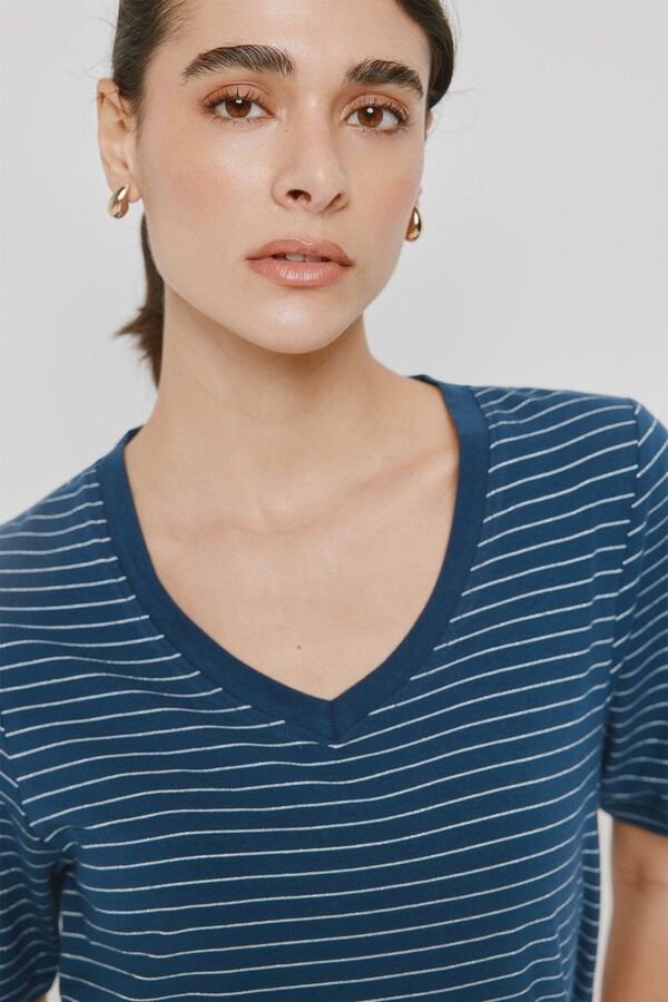 Milano T-shirt de manga curta &agrave;s riscas Marinho