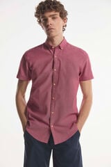 Fifty Outlet Camisa Lino Microcuadro Granate