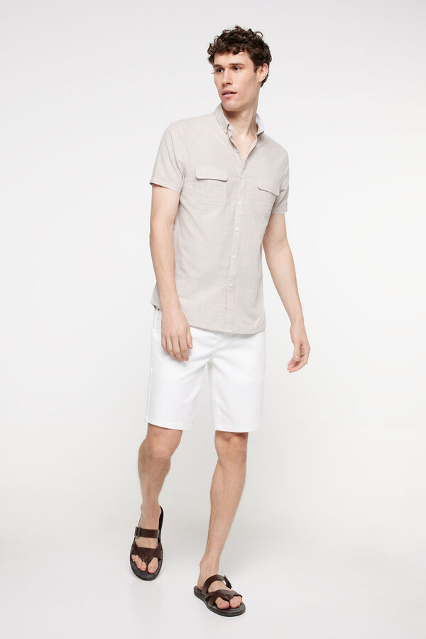 Fifty Outlet Camisa Lisa Aspecto Lino Beige/Camel