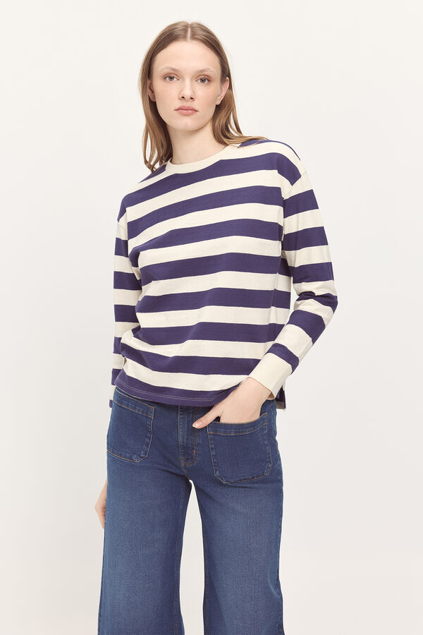 Milano T-shirt tipo sweatshirt riscas de algod&atilde;o pesado Azul