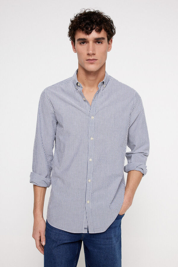 Fifty Outlet Camisa Seersucker Rayas Navy