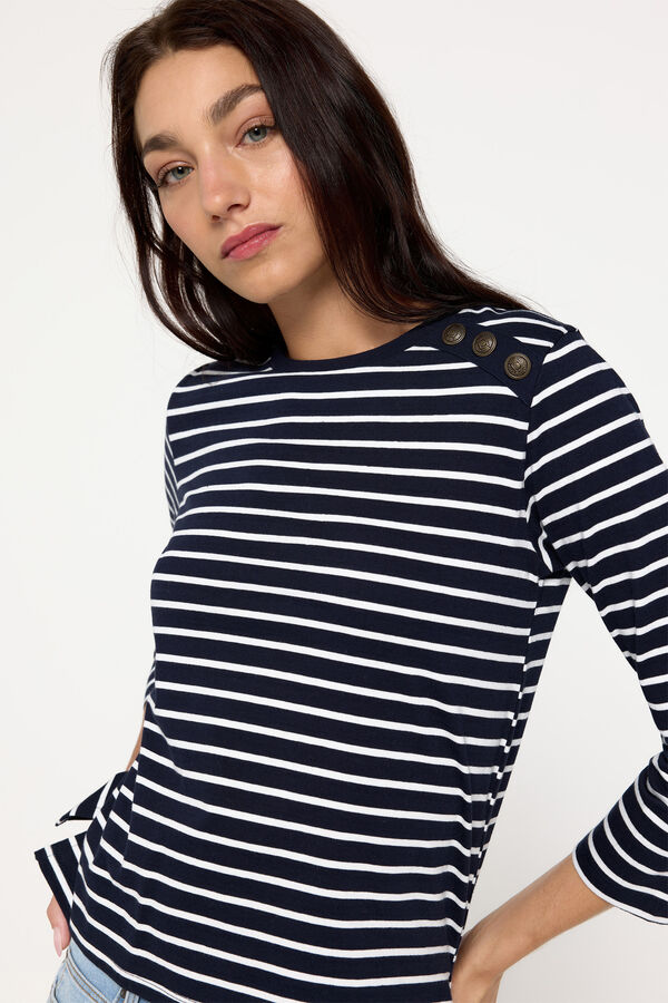 Milano Camiseta riscas em tecido pesado de algod&atilde;o Estampado azul