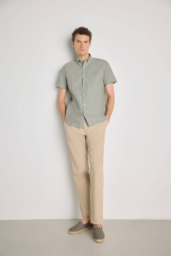 Pedro del Hierro Camisa lisa de manga curta C&aacute;qui m&eacute;dio