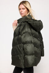 Milano Sobretudo acolchoado com capuz em tecido brilhante Cáqui escuro