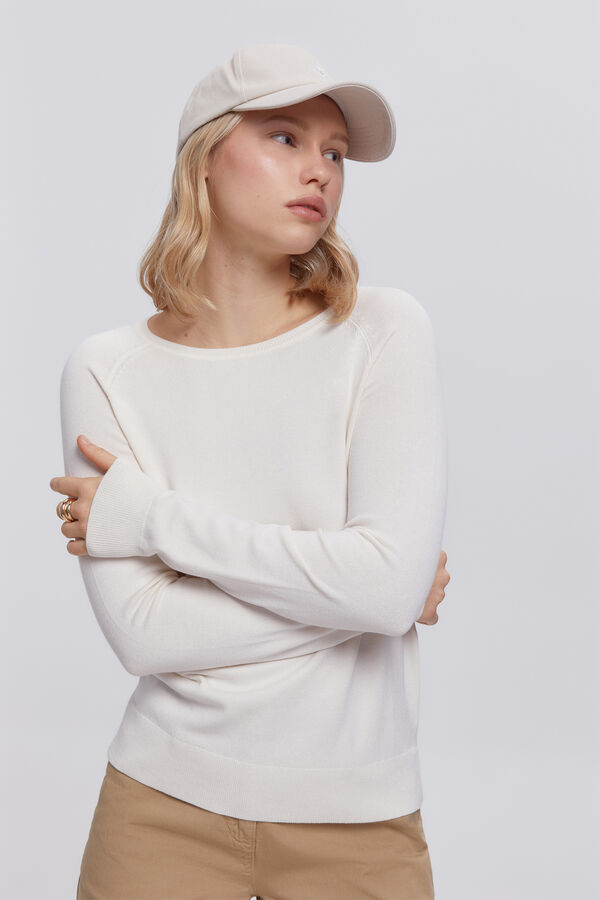 Milano Camisola de malha lisa de viscose de qualidade b&aacute;sica Marfim