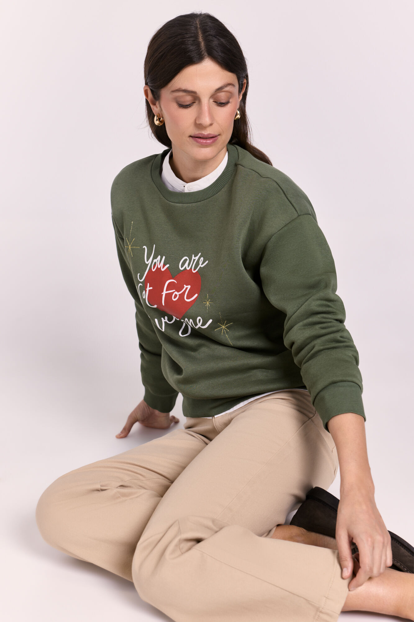 Milano Sweatshirt verde com estampado e bordado