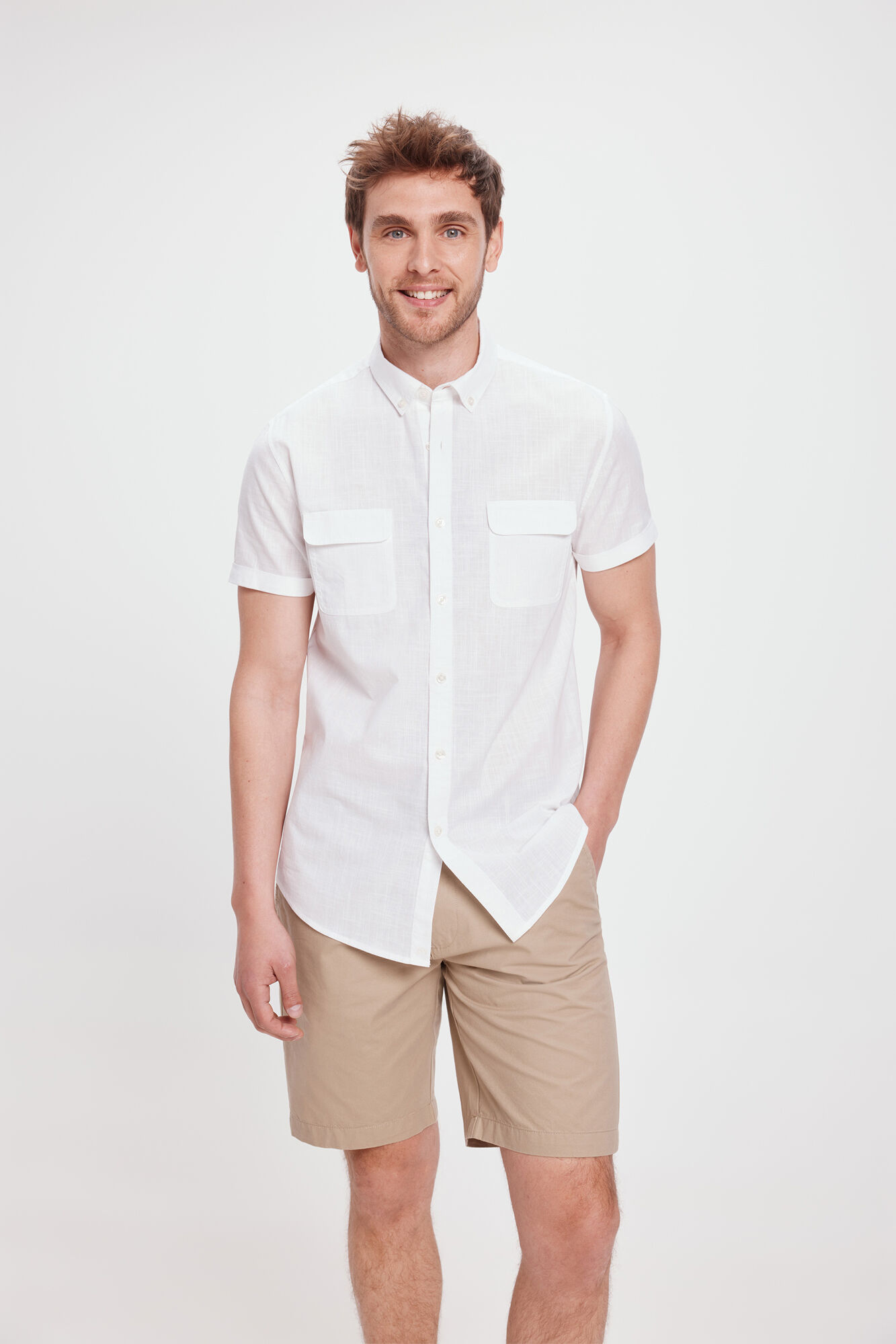 Milano Camisa Slub Lisa Bolsillos