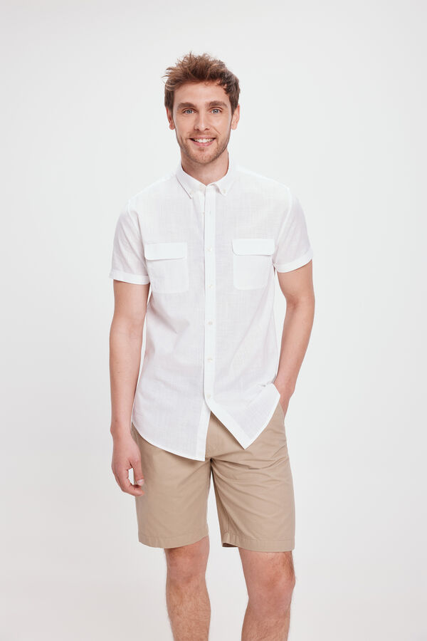 Milano Camisa lisa Slub com bolsos Branco