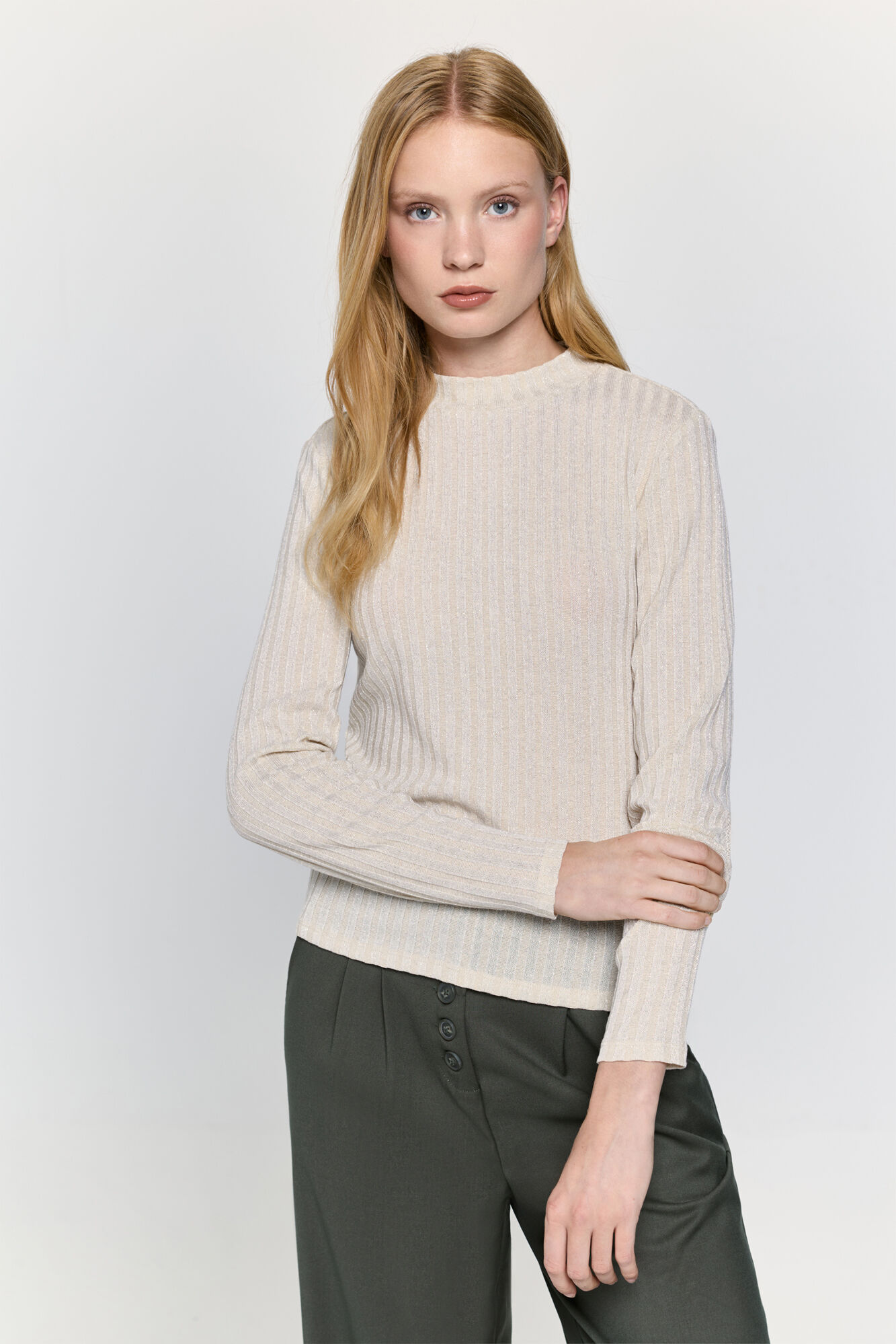 Milano Camiseta manga larga con tejido acanalado con hilo de lurex