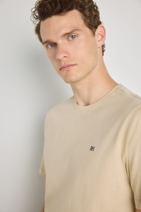 Pedro del Hierro Camiseta b&aacute;sica con logo bordado Beige