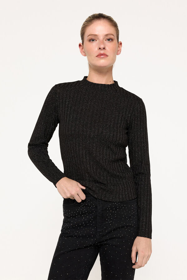 Milano T-shirt em tecido canelado com fio de lurex Preto