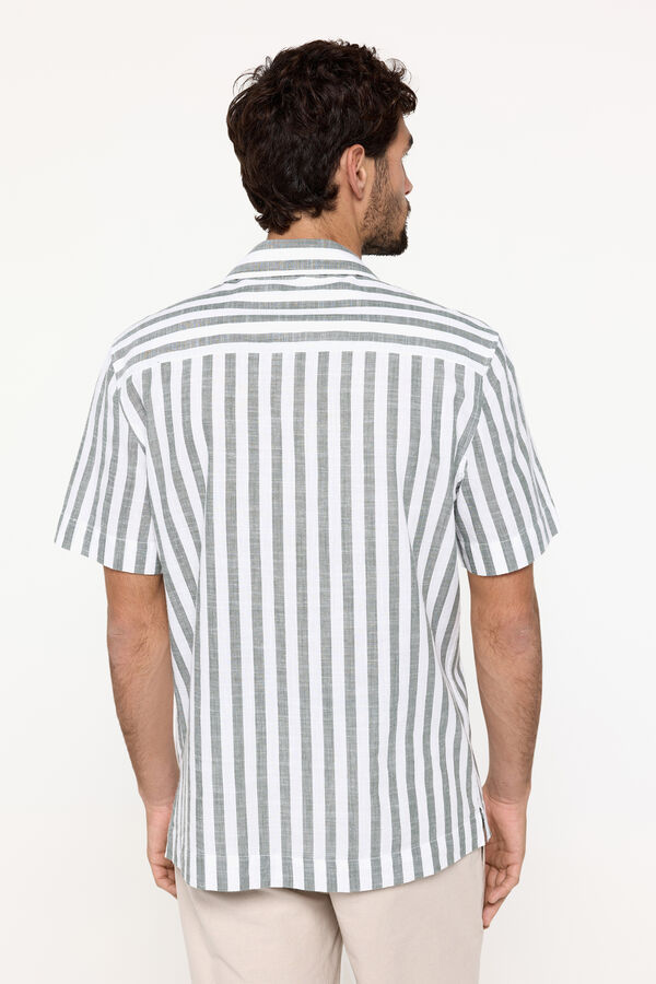 Milano Camisa Listrada de Lapela Estampado verde