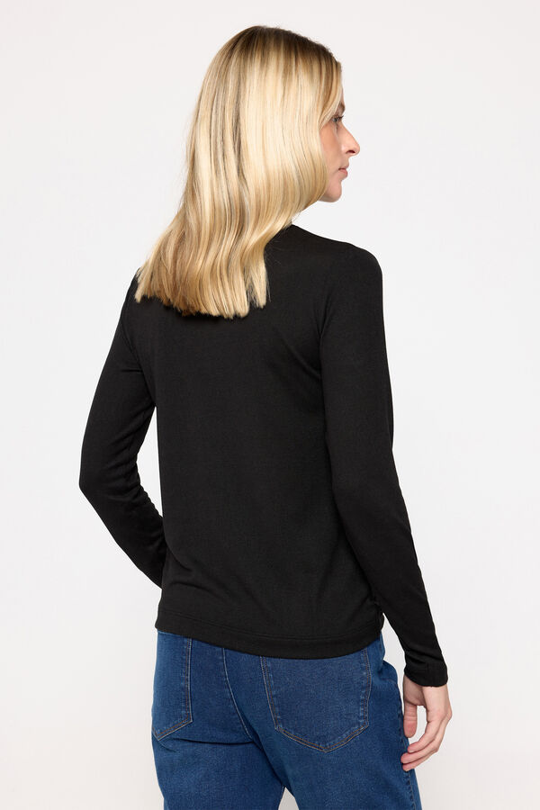 Milano Camiseta con cuello perkins tejido tacto suave Negro