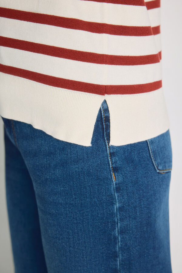 Milano Camisola de riscas gola redonda Bege