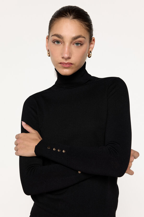 Milano Jersey básico cuello cisne entallado Negro