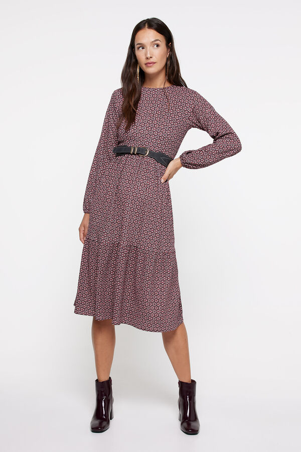 milano Vestido Midi Estampado Granate