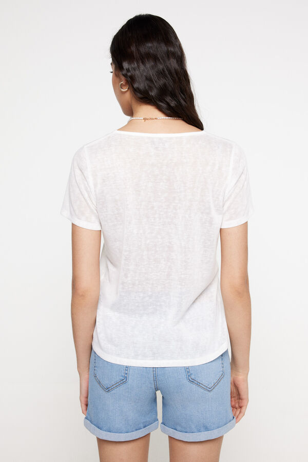 Fifty Outlet Camiseta cuello pico efecto lino Marfil