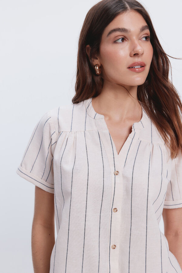 Milano Camisa linho manga curta Bege